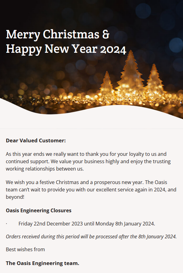 Oasis Christmas and New Year greeting